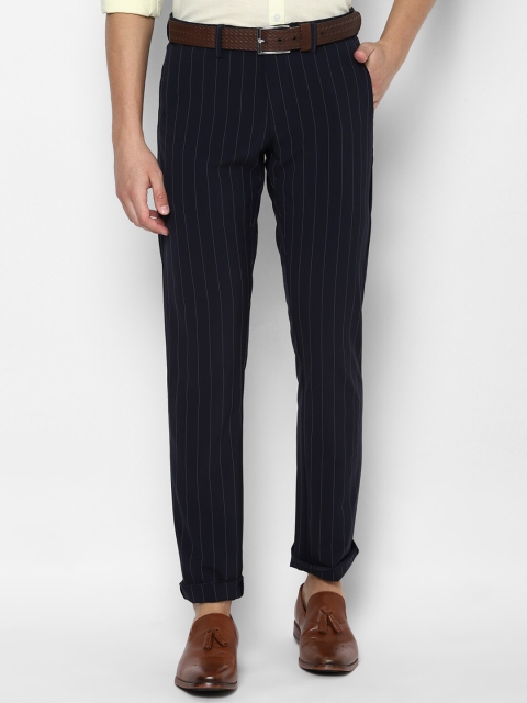 

Allen Solly Men Navy Blue Striped Slim Fit Regular Trousers Regular Trousers Regular Trousers