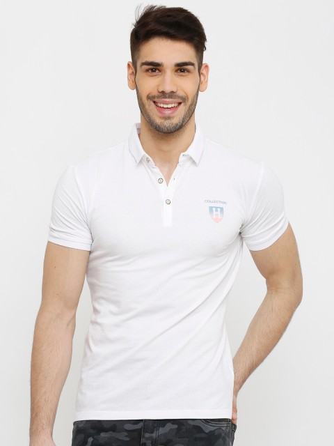 

Rex Straut Jeans Men White Polo Collar Slim Fit Cotton T-shirt