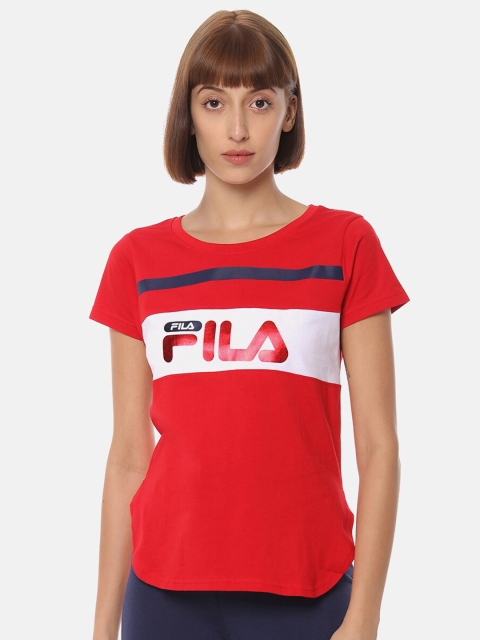 

FILA Women Red & White Typography Printed Cotton T-shirt