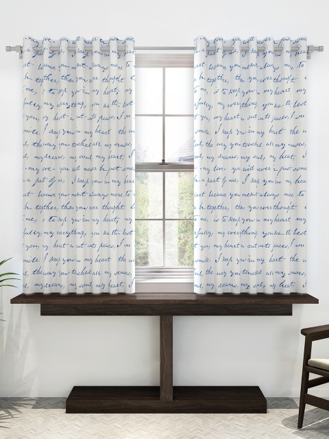 

Divine Casa White & Navy Blue Set of 2 Quirky Sheer Window Curtain