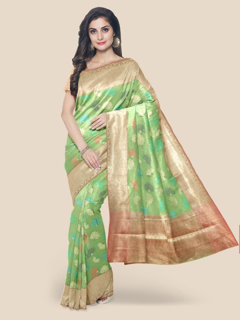 

KLM Fashion Mall Green & Beige Ethnic Motifs Zari Chanderi Saree