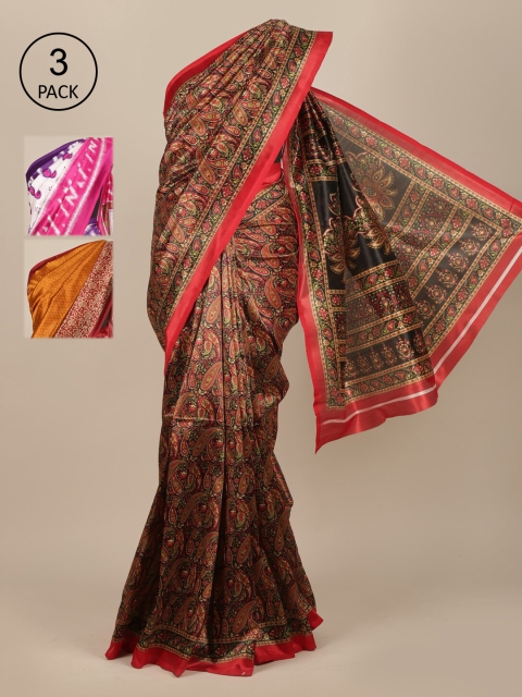 

Pothys Pack of 3 Ethnic Motifs Jute Silk Saree, Black