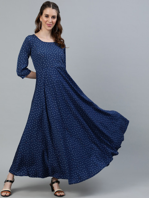 

AASI - HOUSE OF NAYO Blue Crepe Ethnic Maxi Dress