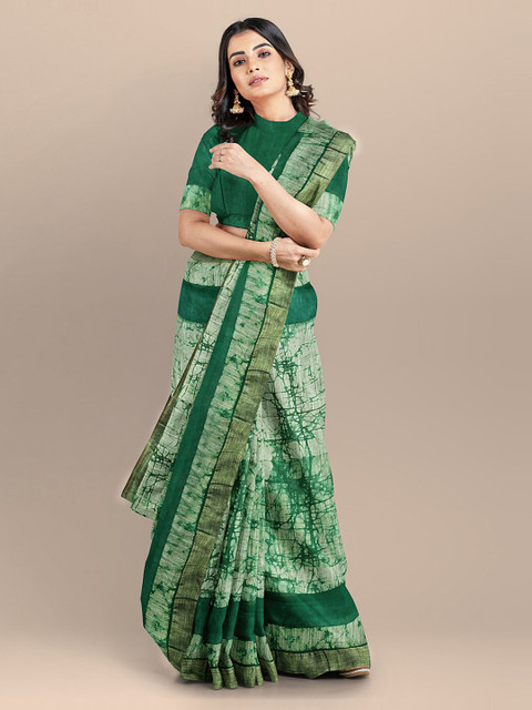 

BharatSthali Green Batik Silk Cotton Handloom Venkatgiri Saree
