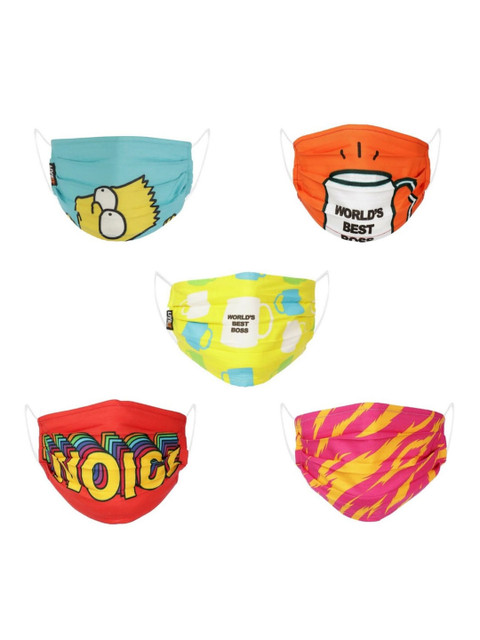 

LIVE IT SAFE Unisex Kids Pack Of 5 White Solid Cotton 4-Ply Outdoor Reusable Cloth Masks, Blue