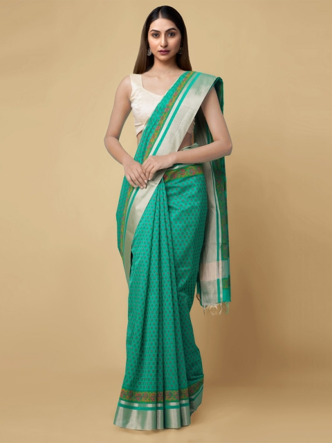 Unnati Silks Women Green Printed Saree