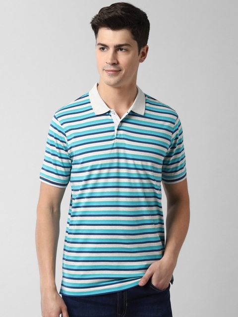 

Peter England Casuals Men Blue & White Striped Polo Collar T-shirt