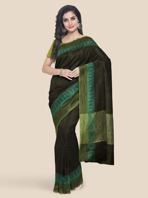 

KLM Fashion Mall Black & Green Striped Saree