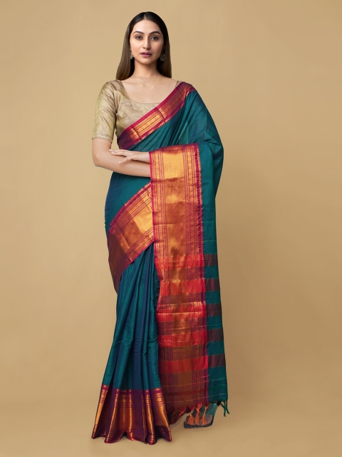 

Unnati Silks Green & Gold-Toned Zari Silk Cotton Narayan Peth Handloom Saree
