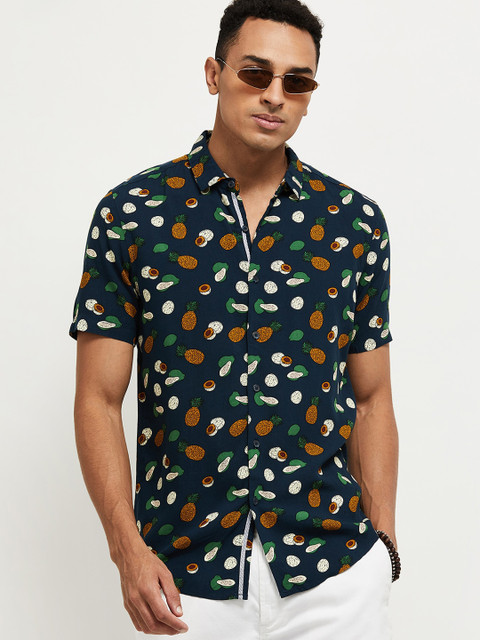 

max Men Blue Slim Fit Printed Casual Shirt