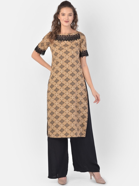 

Ojjasvi Women Beige & Black Ethnic Motifs Printed Thread Work Kurta