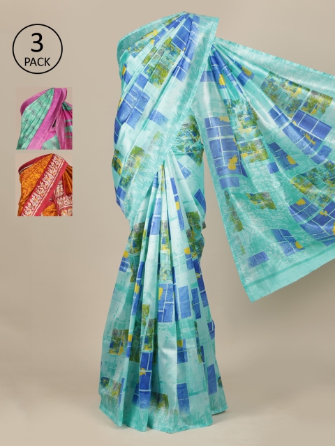 

Pothys Pack of 3 Blue & Yellow Jute Silk Saree