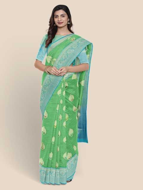 

KLM Fashion Mall Green & Blue Ethnic Motifs Zari Chanderi Saree