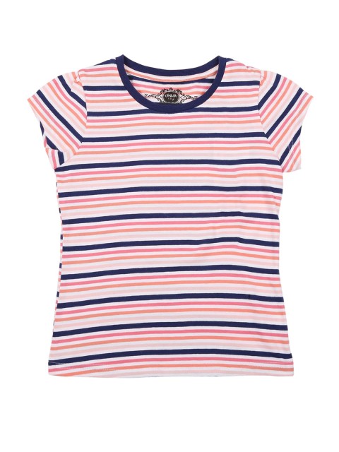 

CHALK by Pantaloons Girls Pink Navy Blue Striped Cotton Pure Cotton T-shirt