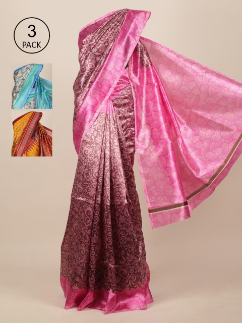 

Pothys Brown & Yellow Pack of 3 Ethnic Motifs Jute Silk Sarees