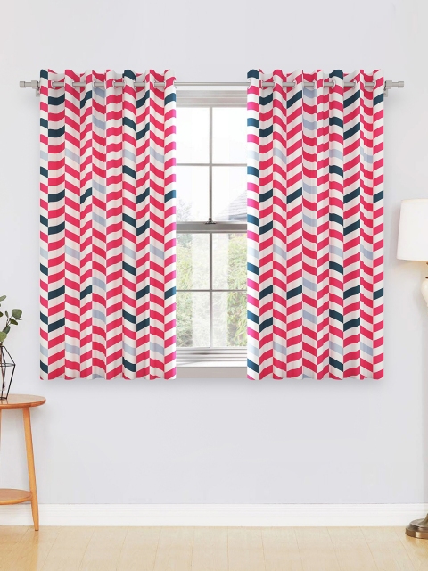 

Divine Casa Red & White Set of 2 Striped Sheer Window Curtain
