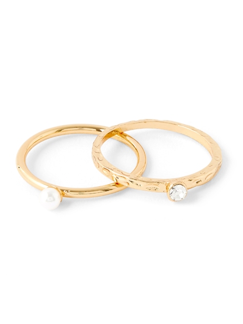 

Accessorize Set Of 2 Gold-Plated & Off-White Pearl & Crystal Studded Finger Rings