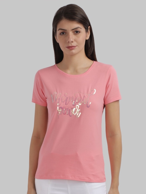 

Parx Women Pink Typography Printed Applique T-shirt