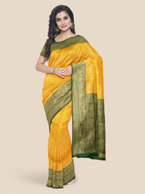 

KLM Fashion Mall Yellow Ethnic Motifs Zari Silk Blend Banarasi Saree