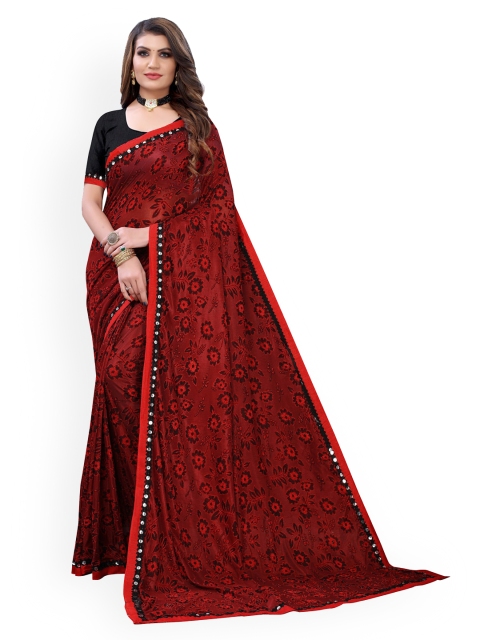 

KALINI Red Woven Design Mirror Work Silk Blend Saree