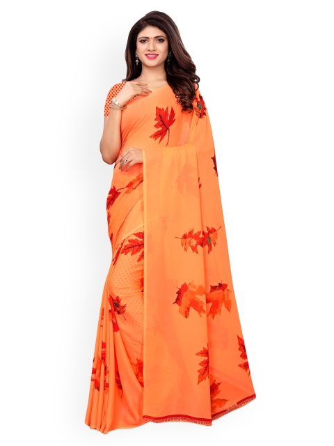 

KALINI Orange Floral Pure Georgette Saree