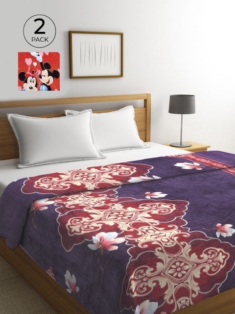 

KLOTTHE Red & Purple Set of 2 Cartoon Characters AC Room 300 GSM Double Bed Comforter