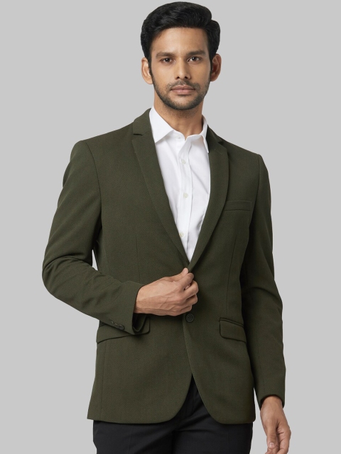 

Park Avenue Men Green Solid Single-Breasted Formal Blazer