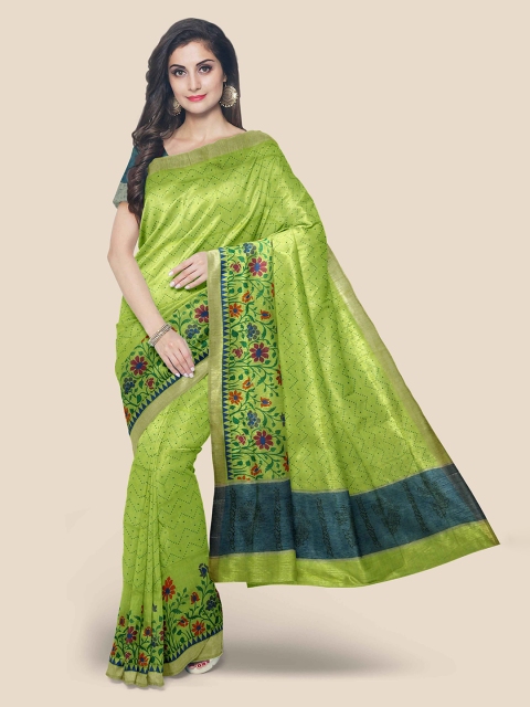 

KLM Fashion Mall Green Linen Blend Saree