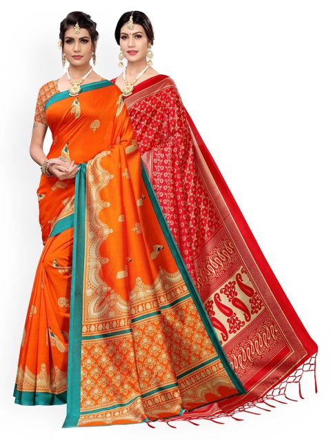 

KALINI Red Pack of 2 Printed Art Silk Saree