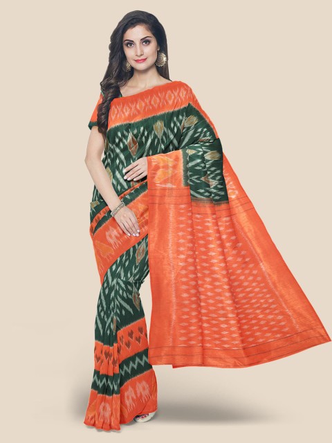 

KLM Fashion Mall Green & Orange Ethnic Motifs Cotton Blend Saree