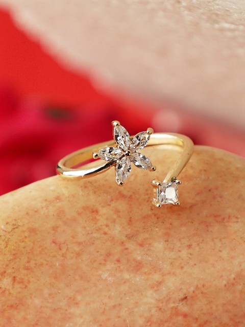 

ANIKAS CREATION Gold-Plated & White Stone-Studded Star Shaped Handrafted Finger Ring