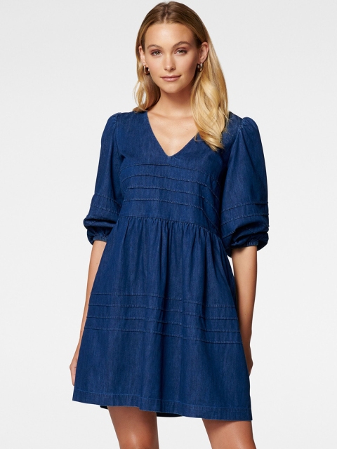 

Forever New Blue Denim Fit & Flare Dress