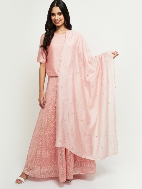 

max Peach & Gold-Toned Embroidered Dupatta with Beads and Stones