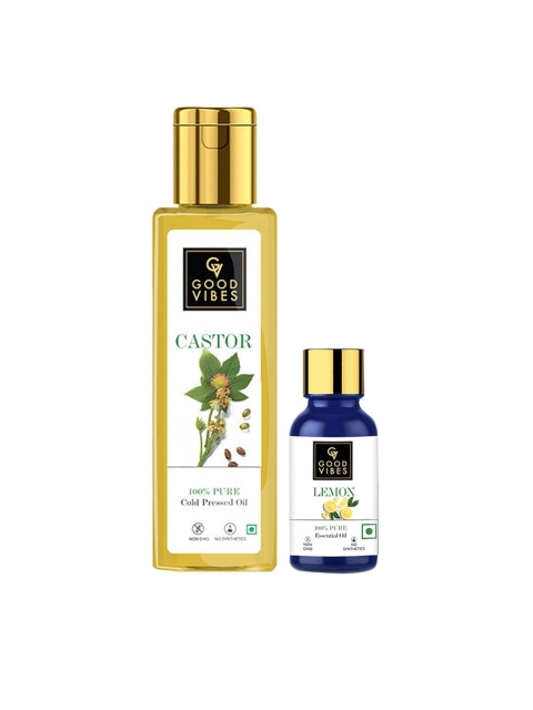 

Good Vibes Dry Scalp Kit- Lemon Essential Oil 10ml, Cold Presses Castor Oil 100ml, White