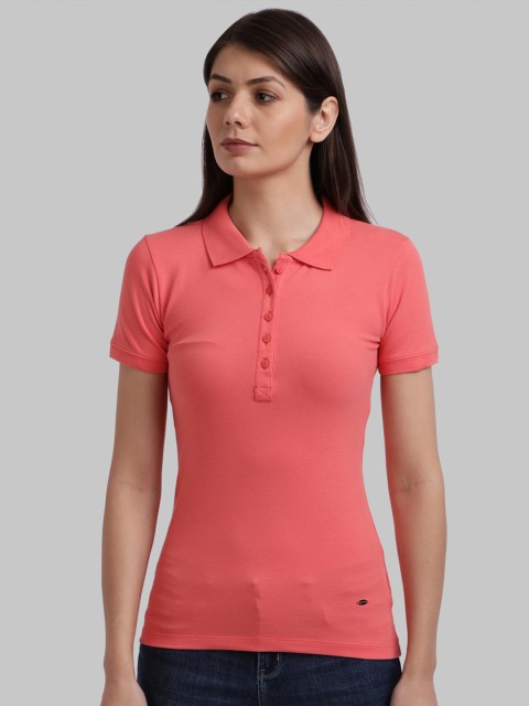

Parx Women Peach Polo Collar T-shirt