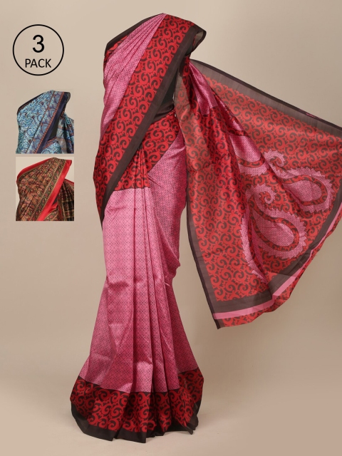 

Pothys Pack Of 3 Jute Silk Sarees, Pink