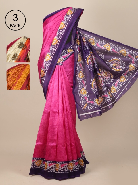 

Pothys Pack Of 3 Jute Silk Saree, Magenta