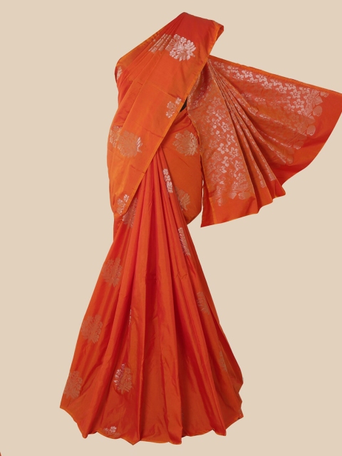 

Pothys Orange Floral Silk Cotton Saree