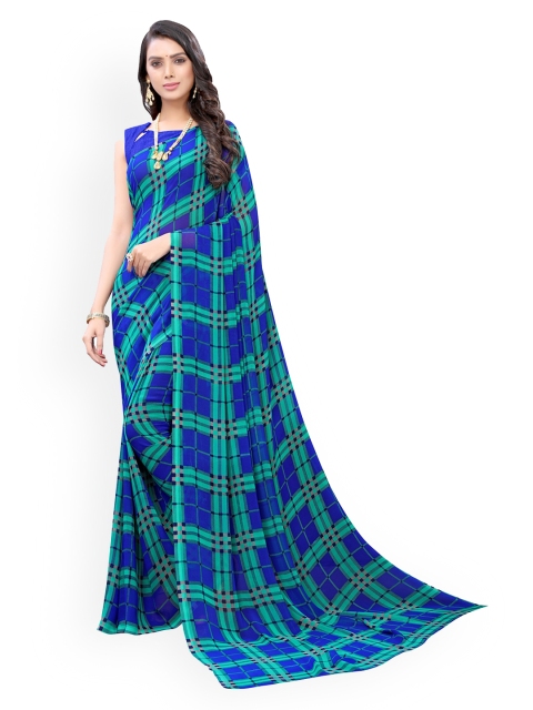

KALINI Blue & Green Checked Pure Georgette Saree