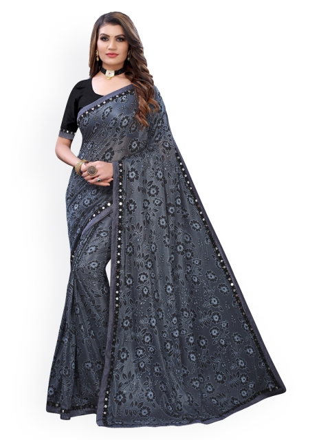 

KALINI Grey Floral Silk Blend Saree
