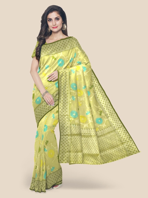 

KLM Fashion Mall Yellow Checked Silk Blend Banarasi Saree