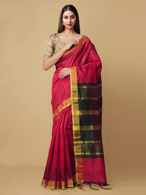 

Unnati Silks Red Checked Zari Art Silk Handloom Patola Saree