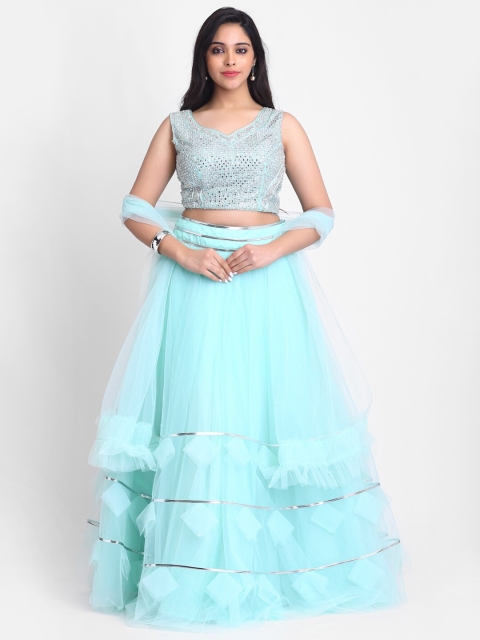 

Grancy Women Turquoise Blue Embellished Semi Stitch Lehenga With Blouse