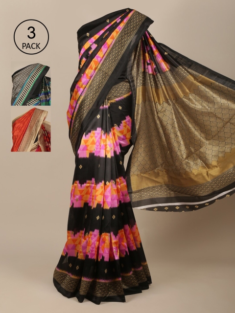 

Pothys Pack Of 3 Jute Silk Sarees, Black
