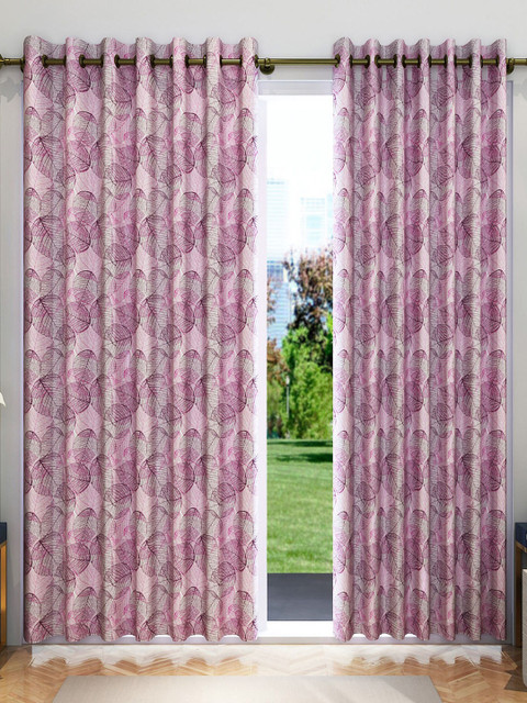 

Divine Casa Pink & Maroon Set of 2 Floral Sheer Door Curtain