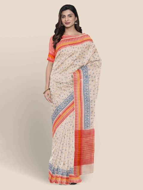 

KLM Fashion Mall Cream-Coloured Cotton Blend Printed Saree
