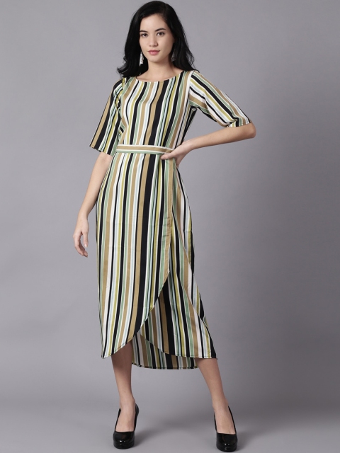 

AASI - HOUSE OF NAYO Multi Striped Crepe A-Line Midi Dress