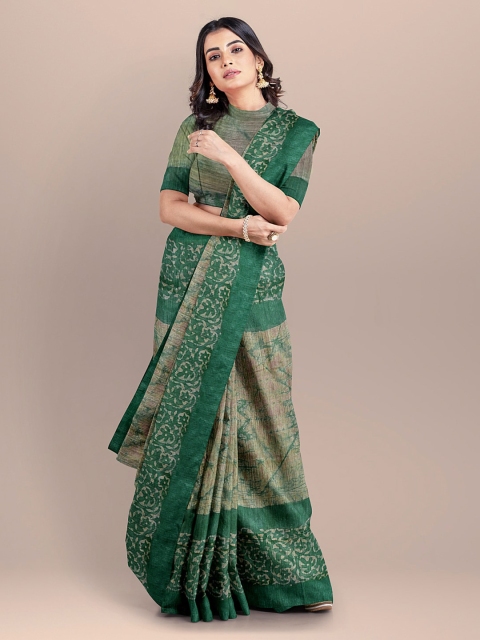 

BharatSthali Green Batik Zari Silk Cotton Venkatgiri Saree
