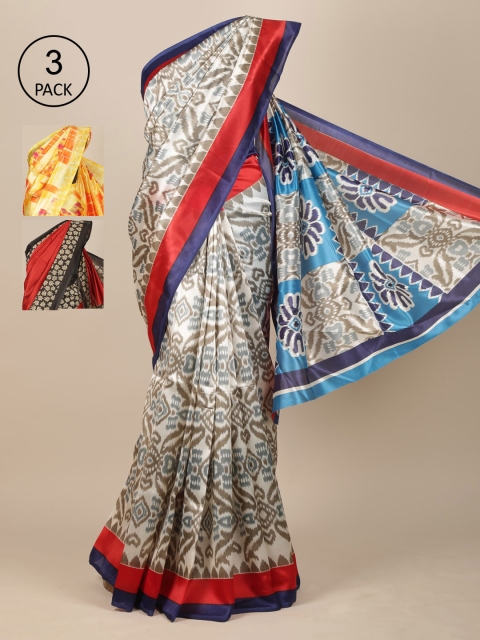 

Pothys Pack Of 3 White & Red Jute Silk Saree