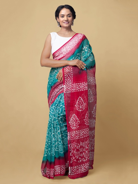 

Unnati Silks Green & Red Batik Pure Cotton Kota Saree